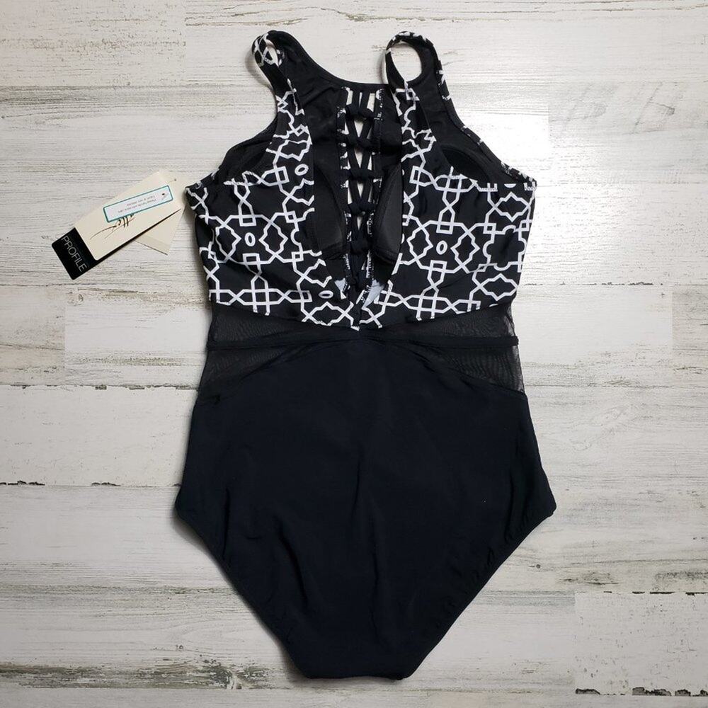 NWT Profile By Gottex Casablanca Lace-Up V-Neck One Piece Swim Bathing Suit 14 - Picture 6 of 13